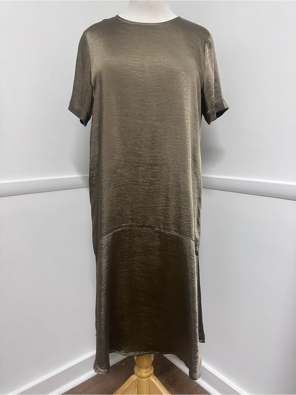 Lilla P Olive Satin Short-Sleeve Maxi